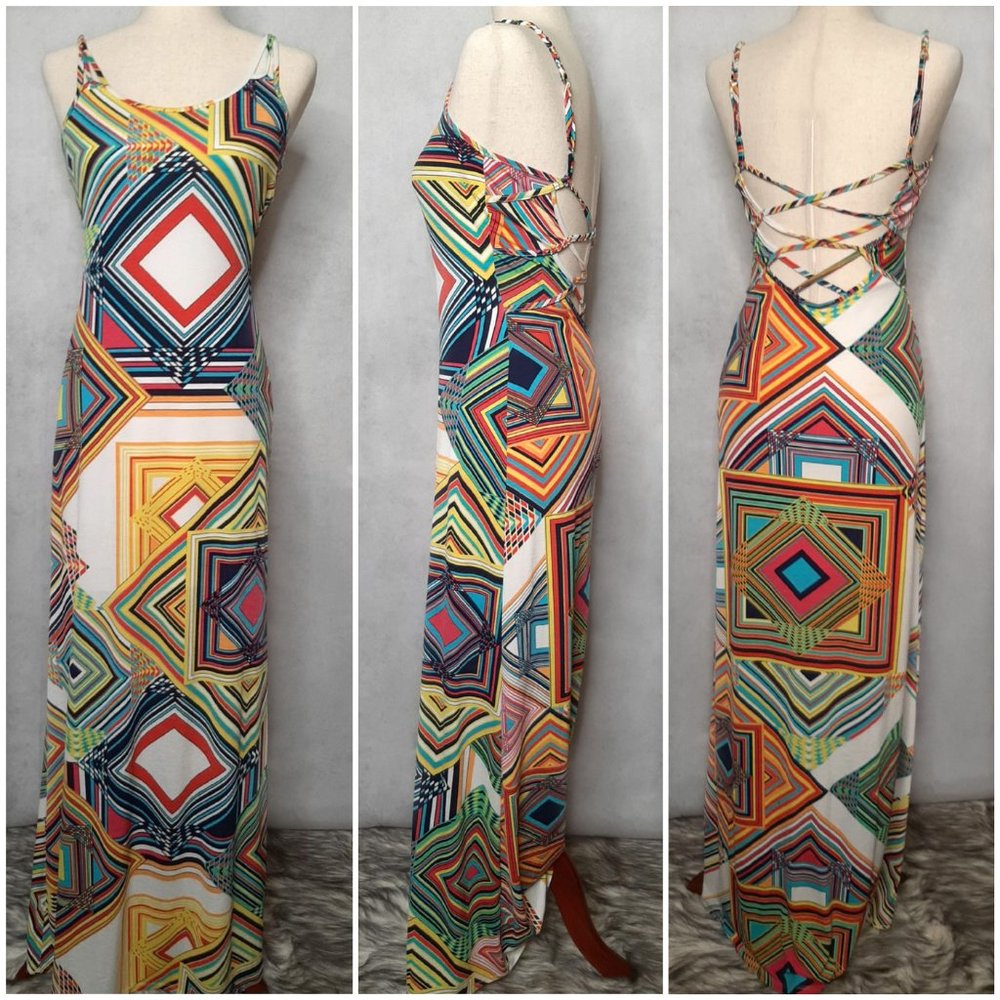Grevercyte Women's Summer Multi Colored Maxi Sleeveless Sun Dress Size L